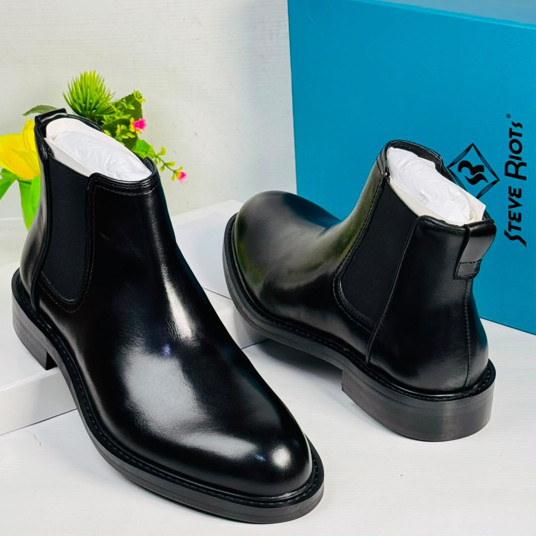 Steve Riots Premium Black Leather Chelsea Boots
